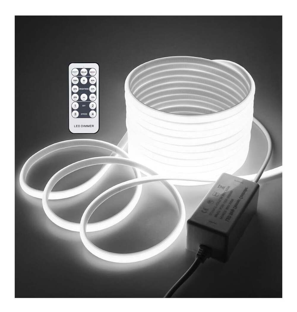 phyfalip 50 ft COB LED Strip Light Cold White 110V Waterproof